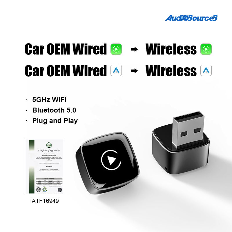 2 in 1 Wireless CarPlay Dongle Adapter Plug in Play Easy Connect