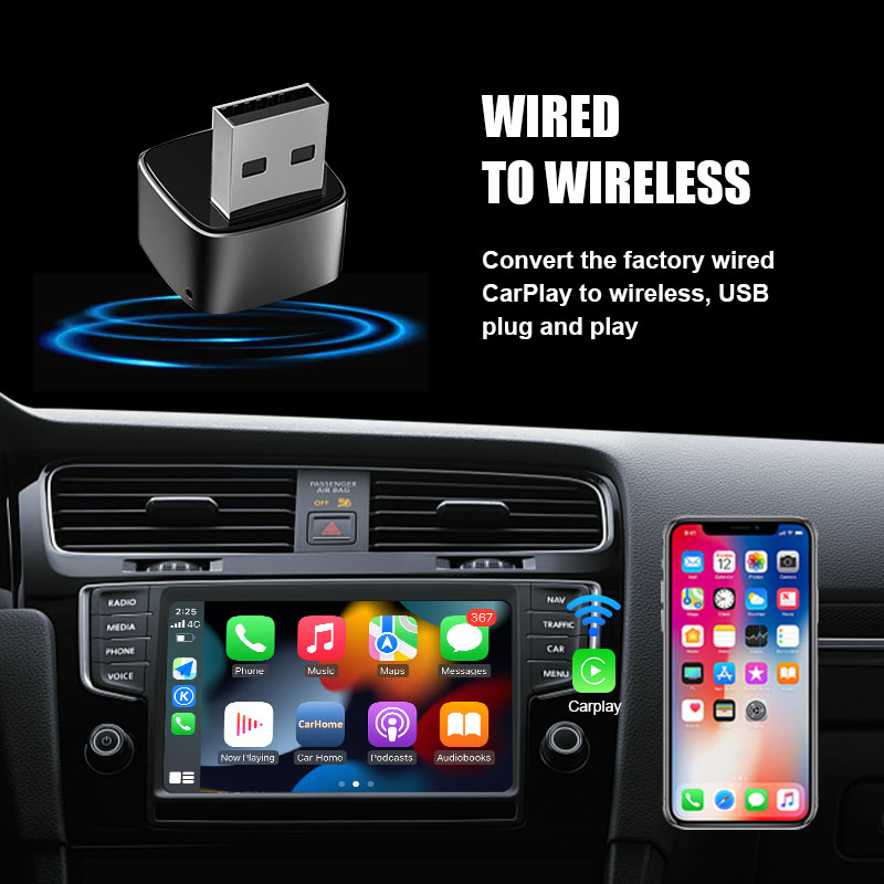 2 in 1 Wireless CarPlay Dongle Adapter Plug in Play Easy Connect